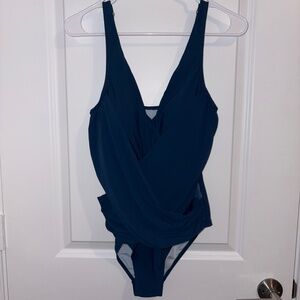 NWT Cupshe Teal Blue One Piece Tummy Control Swimsuit with Mesh Size Large